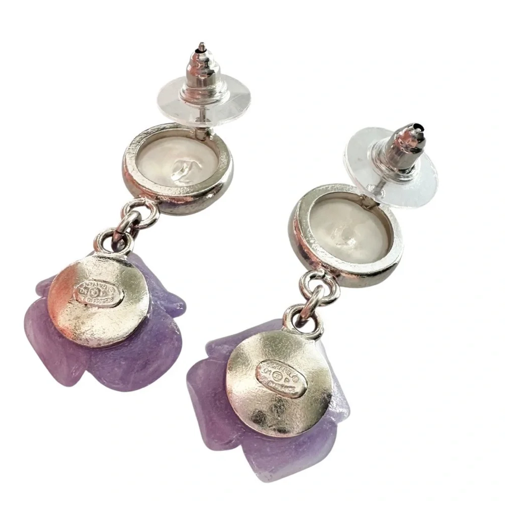 Chanel Purple Camellia Flower Silver Studded Earring Set with Box - Picture 10 of 15